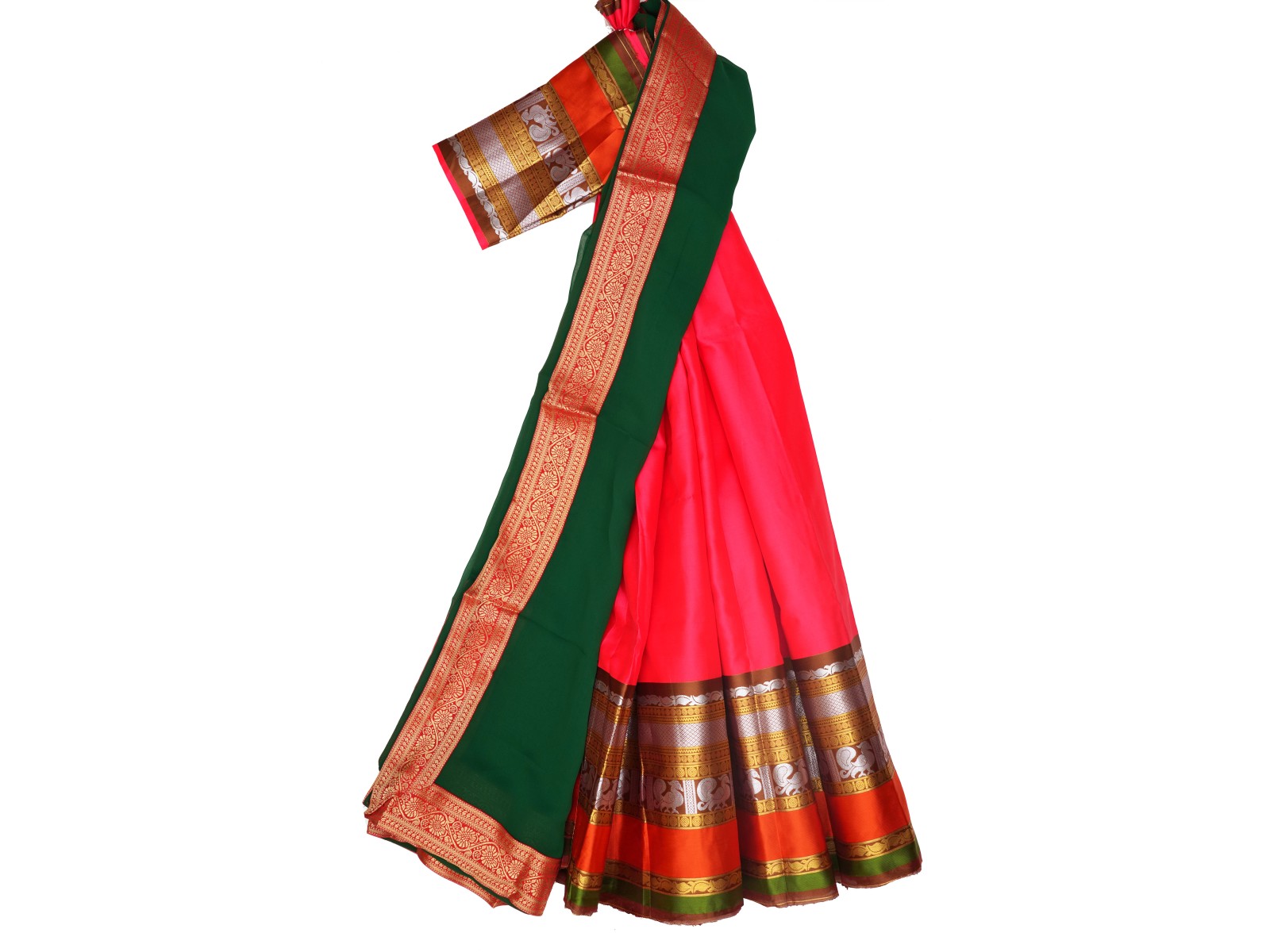 Kanchivaram Half-Saree Orange Green