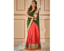 Kanchivaram Half-Saree Orange Green