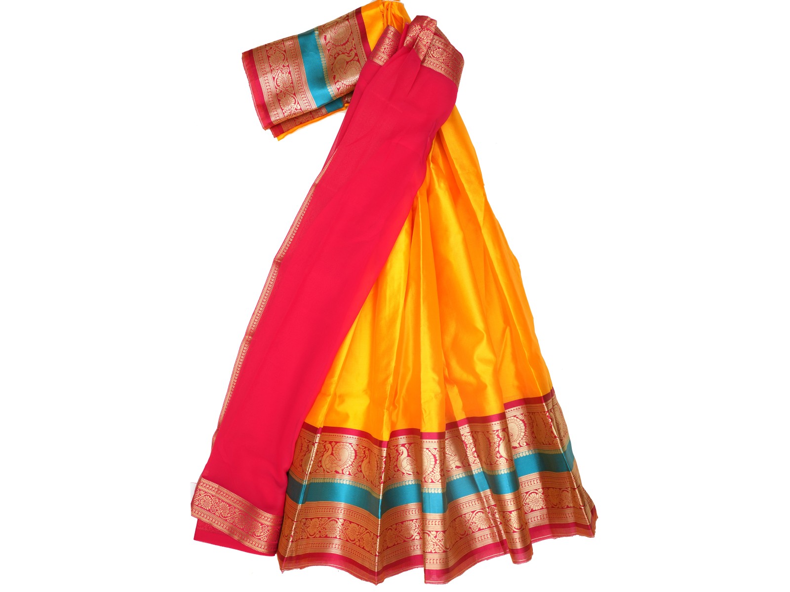 Kanchivaram Half-Saree Yellow Red